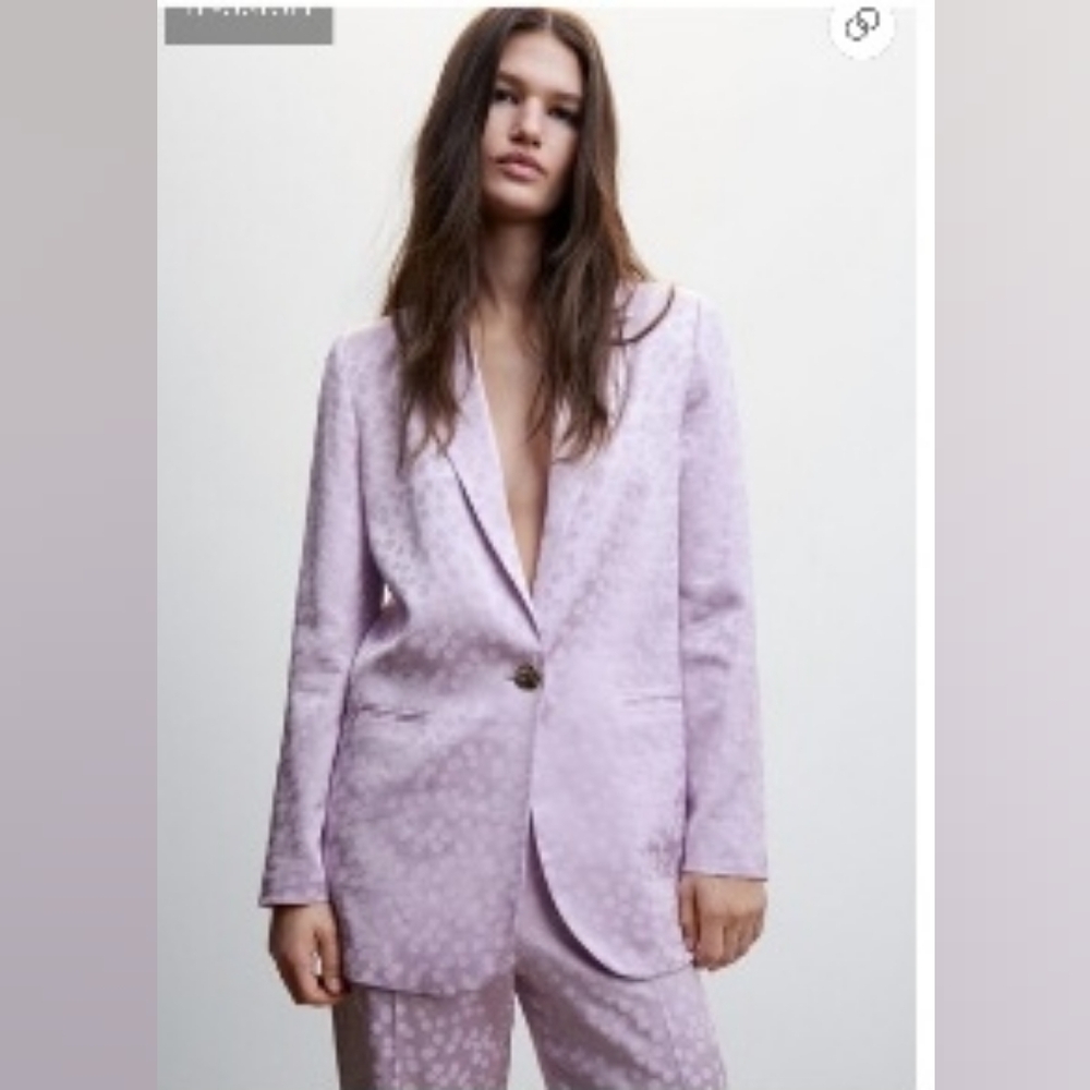 Mango Lilac Polka-Textured Single-Button Blazer